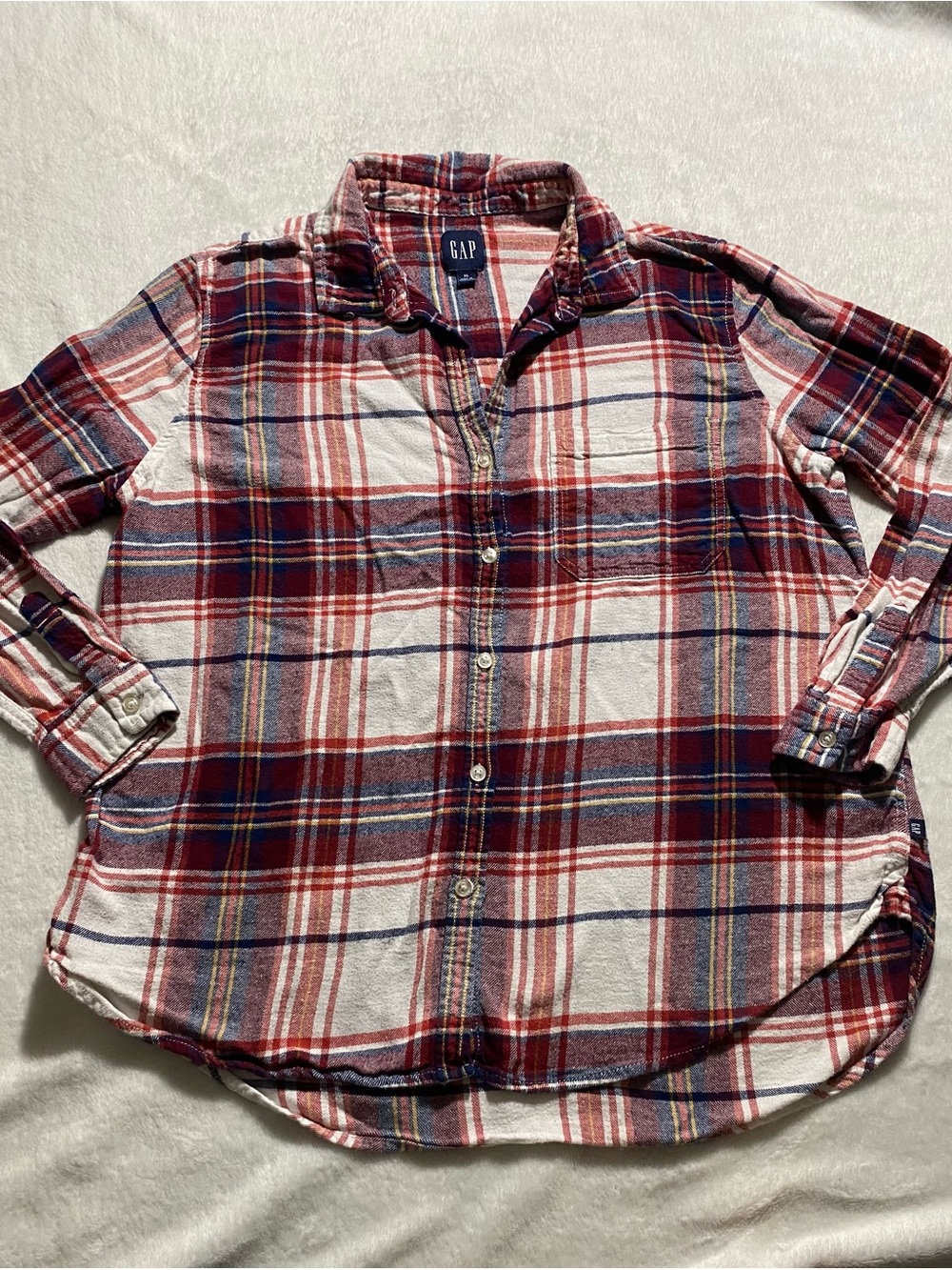 GAP Red, White and Navy Plaid Button-Down Shirt